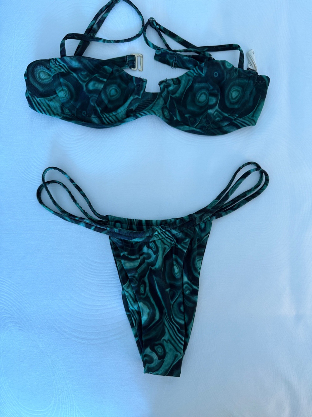 Gonza Emerald & Black Marble-Print Double-Strap Bikini